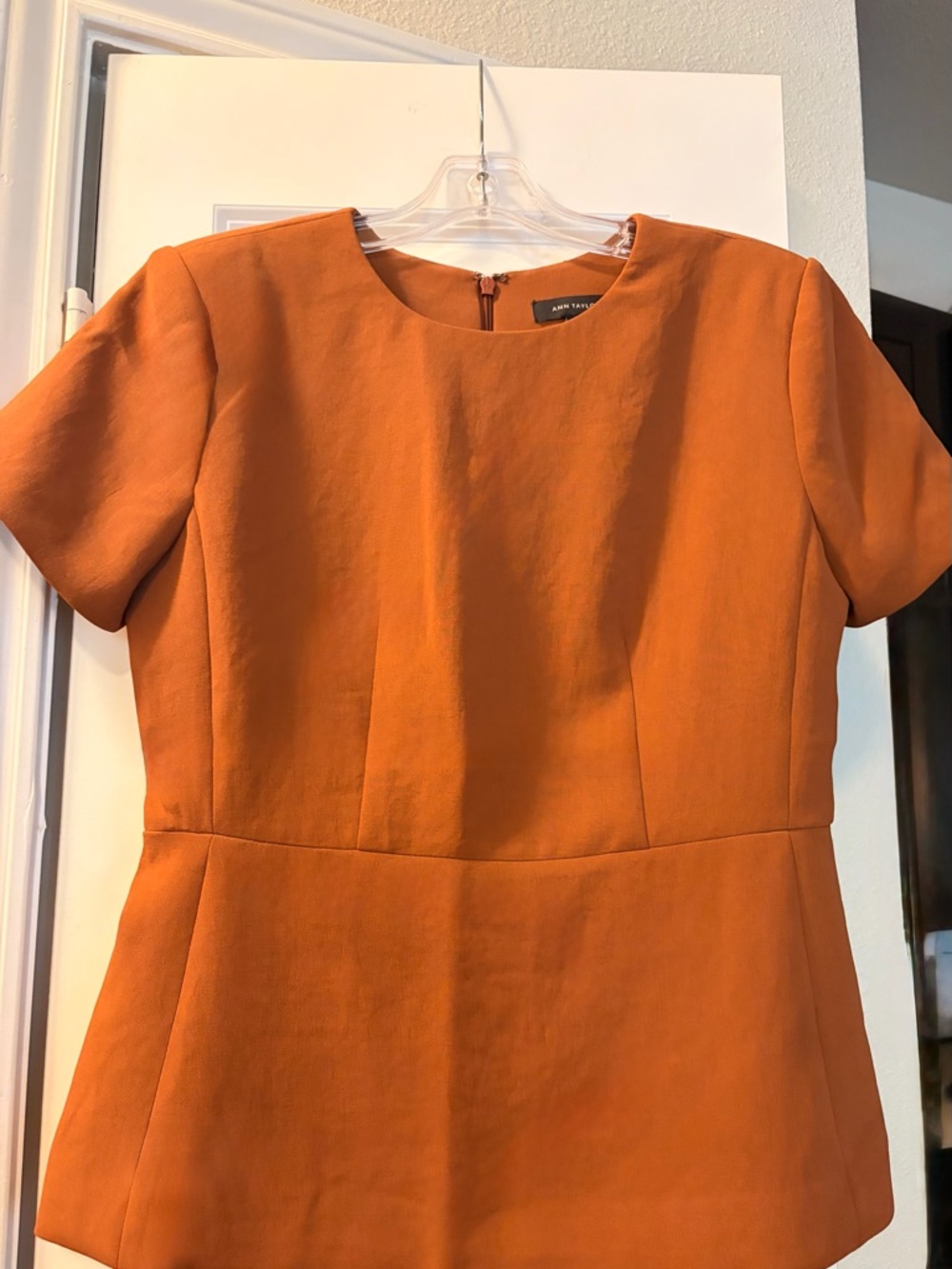 Ann Taylor Short-Sleeve Peplum Top in Rust Copper Color Brand New!